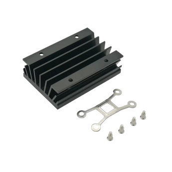 A black aluminum alloy heatsink for Jetson Nano with mounting screws and brackets.